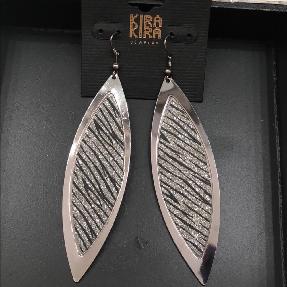 Sparkly silver and black zebra print earrings